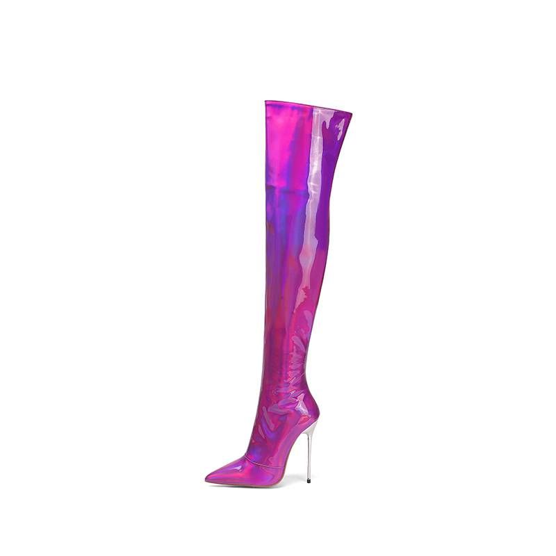 Krazing Pot Scarpe in microfibra Autunno Inverno Tacchi Altissimi Grandi Dimensioni 46 Designer Europeo Tieni al Caldo Stivali Sopra il Ginocchio_voghion.com