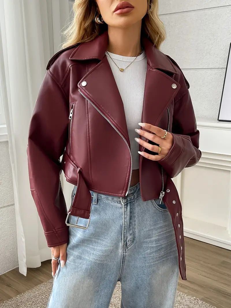 Kurze PU-Lederjacke für Damen – Edgy Retro-Bikermantel mit Reverskragen, Streetwear-Mode für Badass-Vibes_voghion.com
