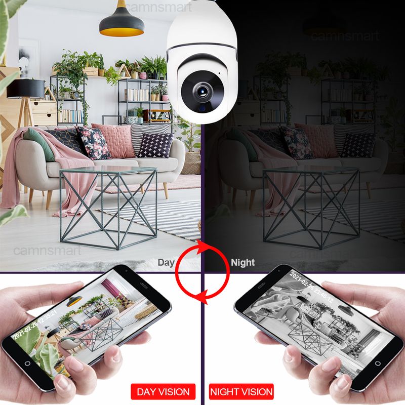 1080P Wifi kamera E27 spuldze Ycc365plus Mini PTZ HD infrasarkanā nakts redzamība Divvirzienu saruna Bērnu monitors Mājas drošība_voghion.com
