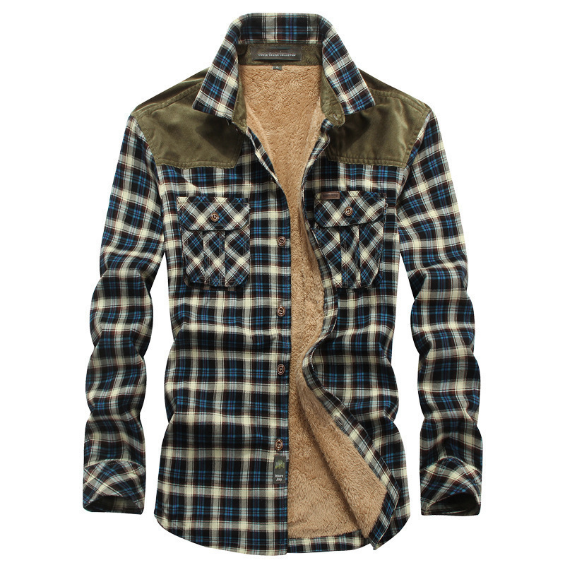 CT Winter Neue Herren Fleece-gefüttert Langarm Plaid Warm Business Casual Fashion Baumwolle Hemd Europäische Größe_voghion.com