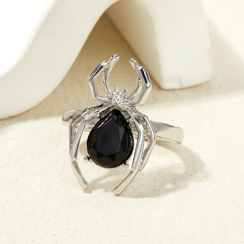 Niche Design Halloween With Inlaid Diamonds Open Personality Spider Ring_voghion.com