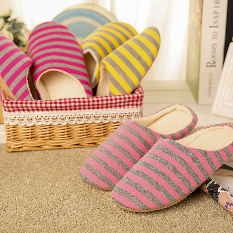 Kleine gestreifte Home-Halbpack-Absatzschuhe mit weicher Sohle, japanischer Stil, leise Baumwolle S, warmer Holzboden im Innenbereich, rutschfest_voghion.com