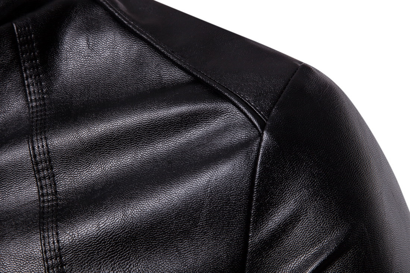 EU 2023 Autumn/Winter New Standing Collar Solid Men's Motorcycle Leather Coat Leather Jacket _voghion.com