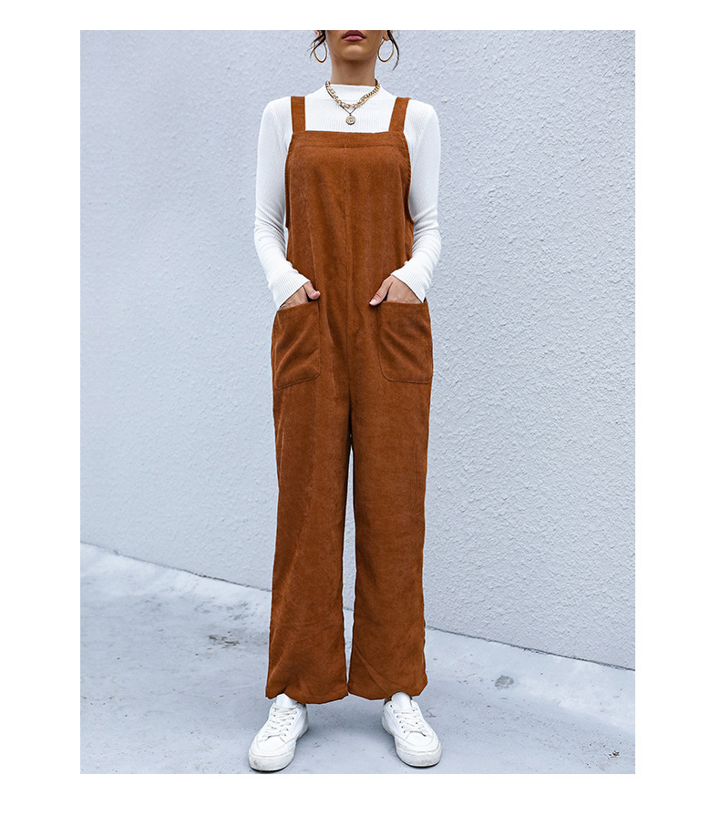 Salopette in velluto a coste ampia con tasca marrone_voghion.com