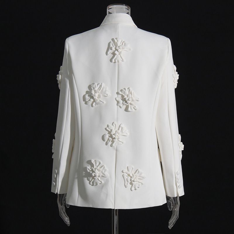 Women's Clothing High Waist Flared Trousers Elegant Floral Print Women's Suit Set - Blazer & High-Waisted Flare Pants (White/Pink/Black)_voghion.com