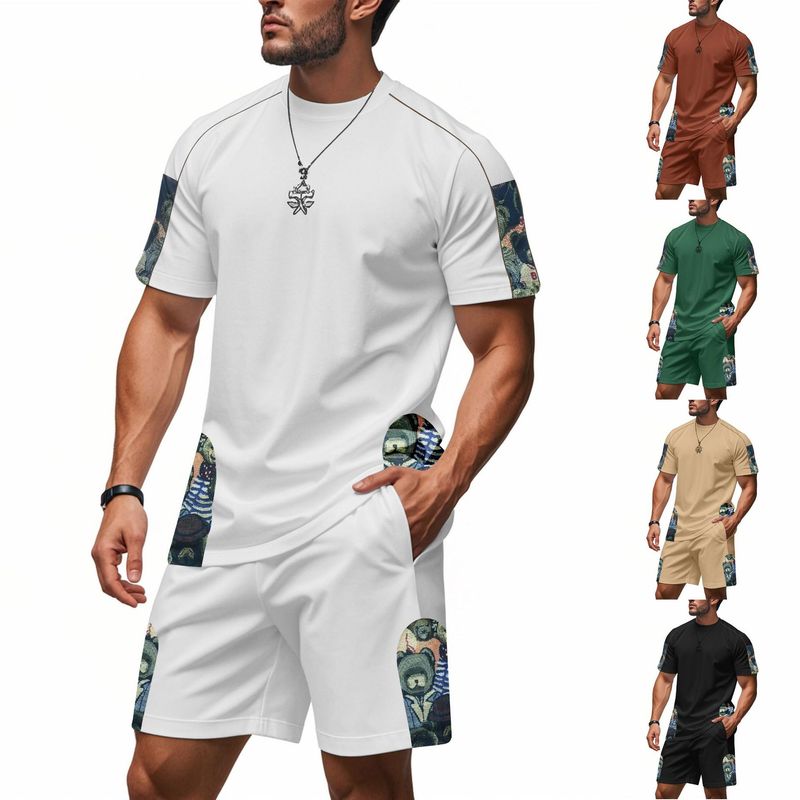 Ensemble short et short à manches courtes et col ras du cou pour homme, style hip-hop, décontracté, tendance, style américain, respirant et ample_voghion.com