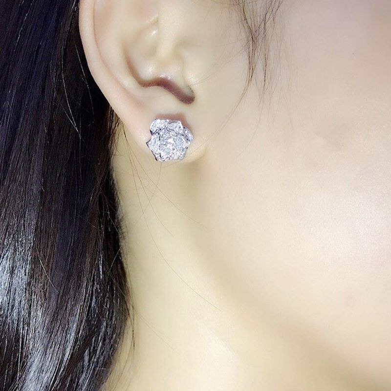 Cao Shi's New Delicate Camellia Series High Grade Light Luxury Flower Zircon Earrings Female_voghion.com