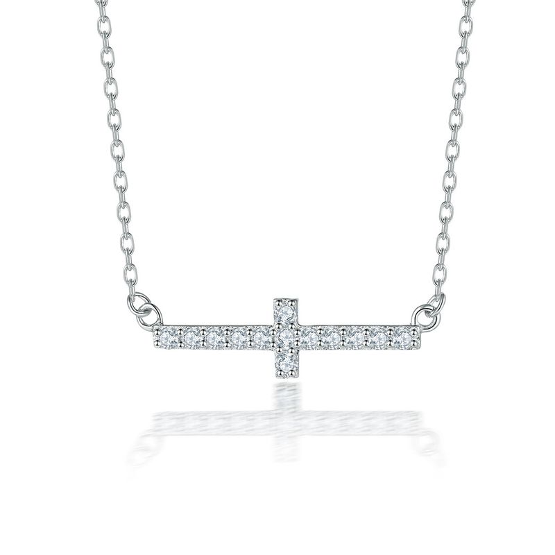 Collana con croce alla moda per donna, versatile, ciondolo in argento puro con zirconi intarsiati, catena per clavicola da donna_voghion.com