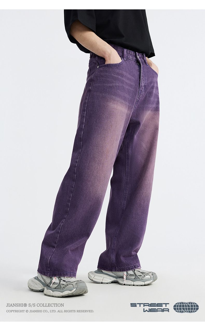 Korean Style Washed Wide Leg Jeans – Retro Colorful Loose Fit Pants (Pinky, Violet, Old Green, Black Gray, Light Blue, XS-XL)_voghion.com