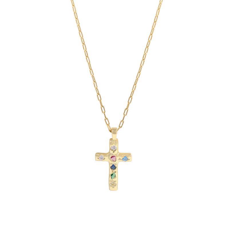 460 Korean Version INS Niche Light Luxury Design Sense Wrinkle Texture Cross Color-Block Zircon Necklace Pure Silver S_voghion.com