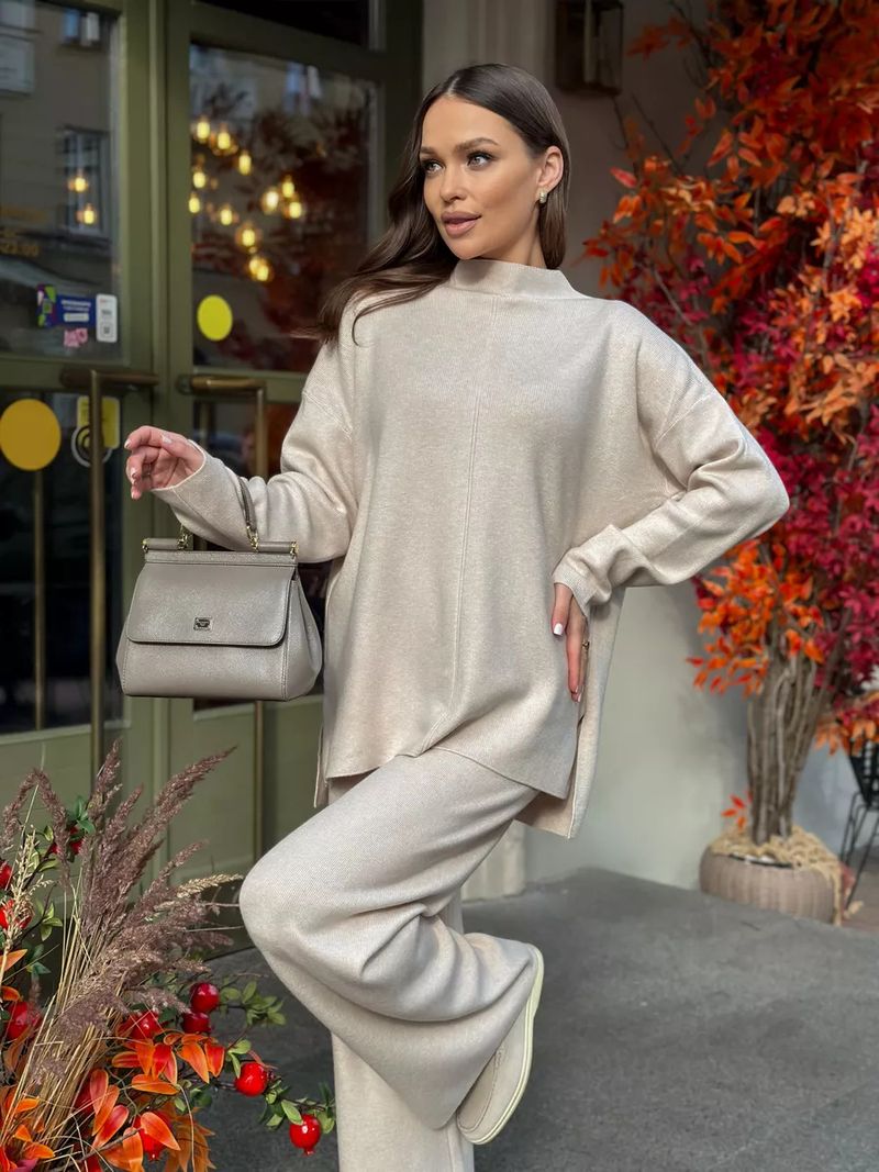 Maglione lungo e largo casual con maniche russe per autunno e inverno, per donna, con spacco_voghion.com