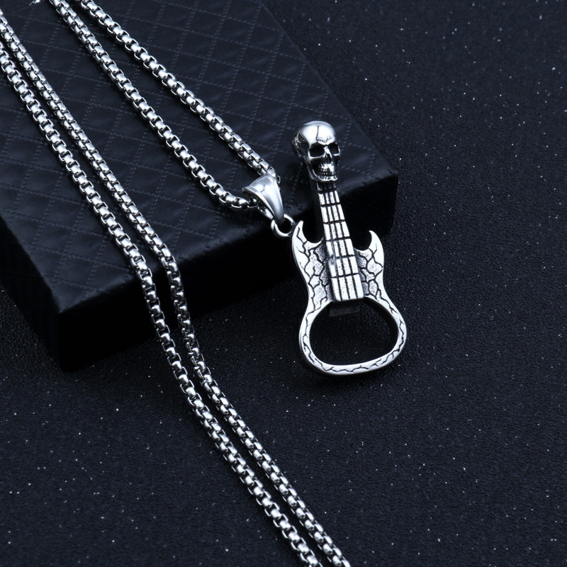 Vintage Skull Guitar Opener Pendant Necklace Men's Hip Hop Rock Personality Design Jewelry Accessories Party Gifts_voghion.com