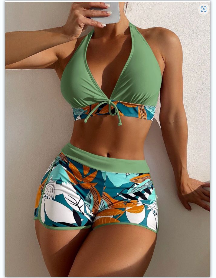 Damenbekleidung Split Boxer Bikini Badeanzug mit hoher Taille_voghion.com