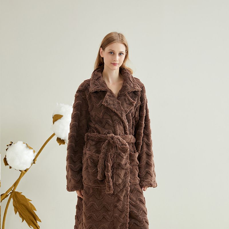 Einfaches und bequemes Nachthemd für Damen im Herbst und Winter, lange Stile, verdickt_voghion.com