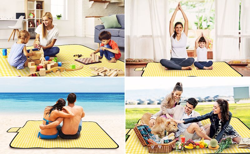 Large Picnic Blanket Waterproof Foldable 203.2cm X 152.4cm ,3 Layer Beach Sandproof, Machine Washable Outdoor Camping_voghion.com