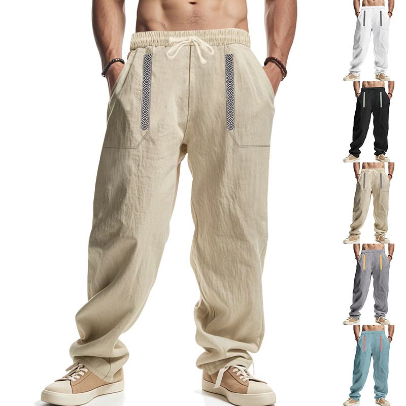 Four Seasons Men's Linen Breathable Bohemian Style Loose Wide-leg Hip-hop Casual Sports Pants_voghion.com