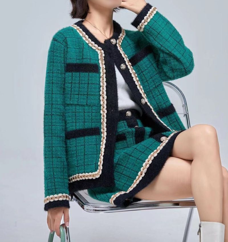 Women's Clothing new high end tweed jacket high waist skirt two piece suit_voghion.com