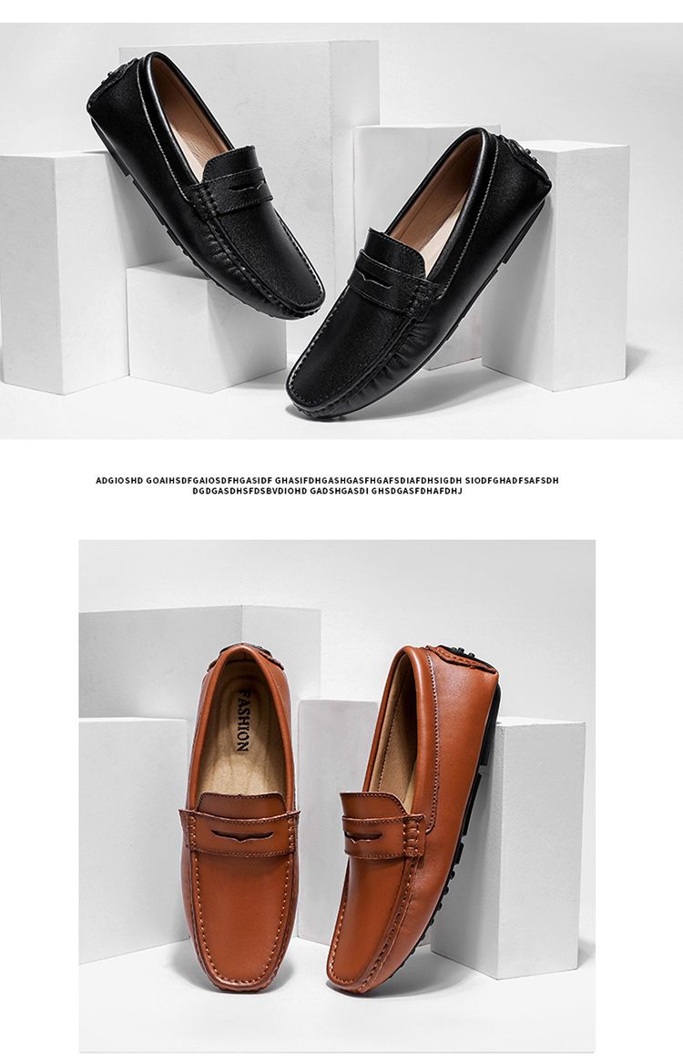 Men's Bean Shoes Casual Leather Shoes Big Size Lazy Man A Pedal Drive_voghion.com