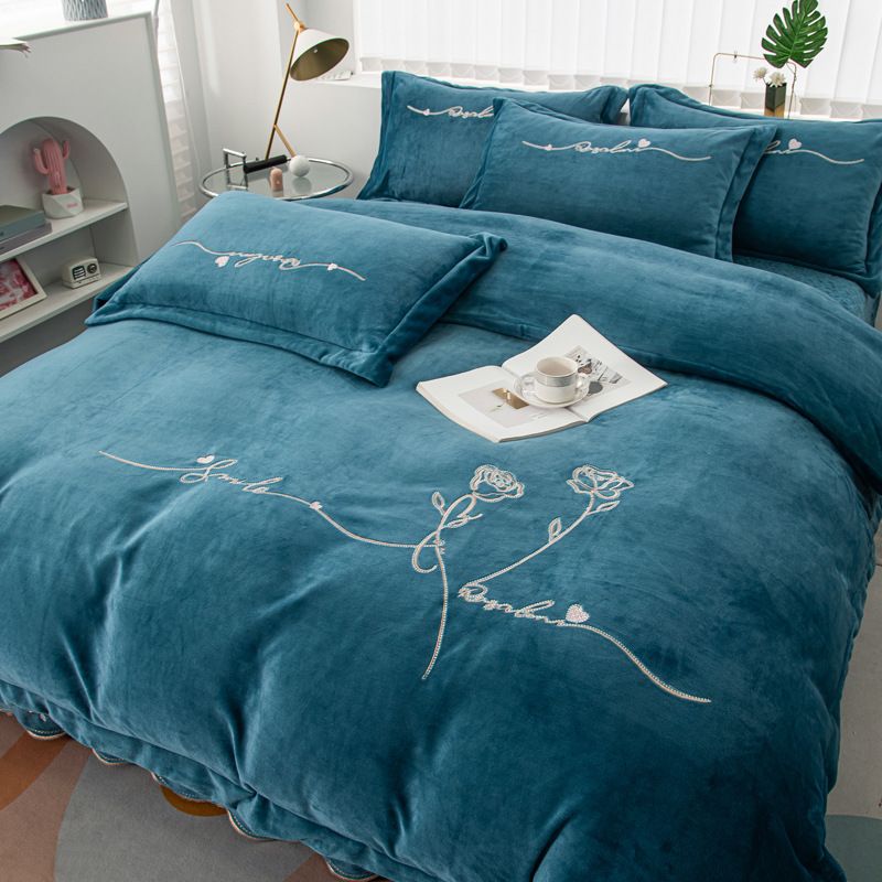 Autumn And Winter Baby Fleece Bed Cover Four-piece Set Thickened Warm Milk Fleece Encrypted Embroidery Padded Bedding_voghion.com