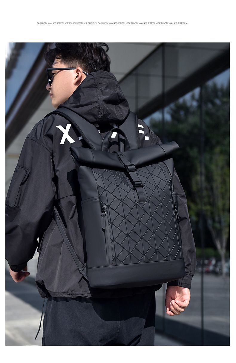 Unisex Waterproof Backpack With Roll Top – Lightweight Laptop Backpack For Travel, Commute & College – 35L Capacity, PU Material, Cushioned Straps_voghion.com