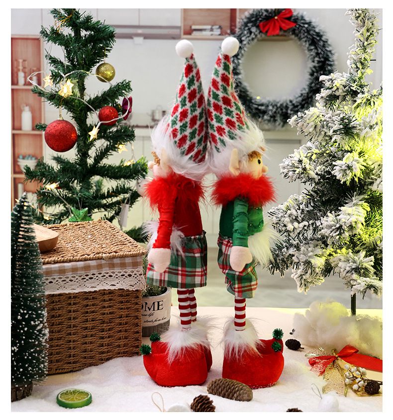 Festliche Weihnachtselfenpuppe mit dehnbaren Beinen – Rot-grüne Weihnachtsdekoration für Zuhause, Büro und Partys_voghion.com