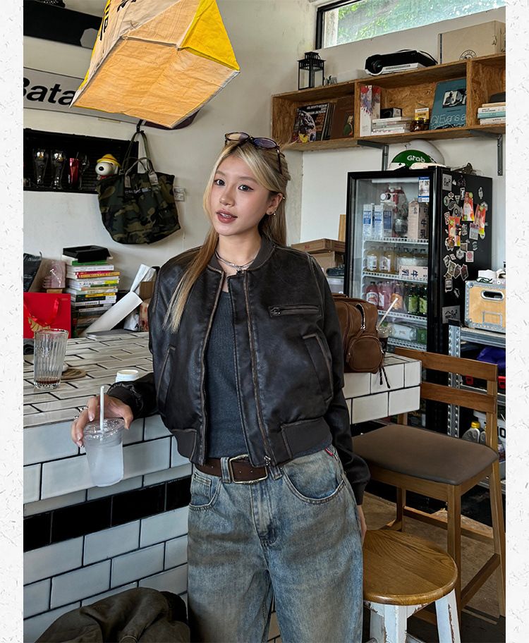 Veste de moto courte en cuir américain vintage fabriquée à la main pour femme, nouveau manteau Melad à manches longues, haut polyvalent_voghion.com