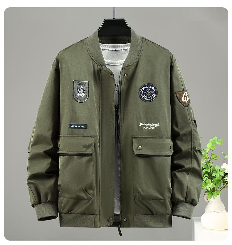 Men's Oversized Workwear Jacket – Trendy Baseball Style With Stand Collar (Black/Army Green, 4XL-10XL, Wrinkle-Free Polyester For Big & Tall)_voghion.com