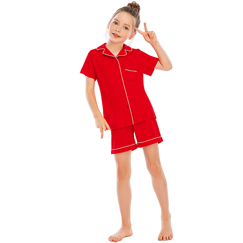 Women's clothing pajamas for boys and girls short-sleeved shorts suits comfortable cardigan modal lapel new home clothes_voghion.com