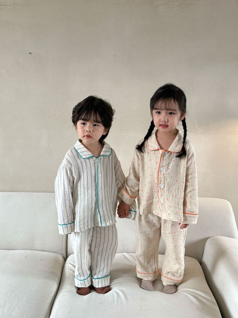 Pijamas para niños, conjunto de manga larga de gasa de algodón para primavera y otoño para niñas y niños, ropa para el hogar_voghion.com