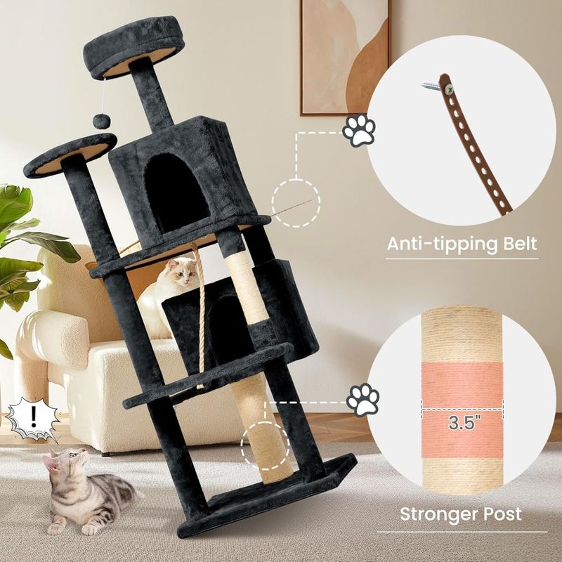 Kattenboomtoren voor binnenkatten, zacht, pluche kattenhuis met meerdere niveaus en 1 360° draaibare kattengrot_voghion.com