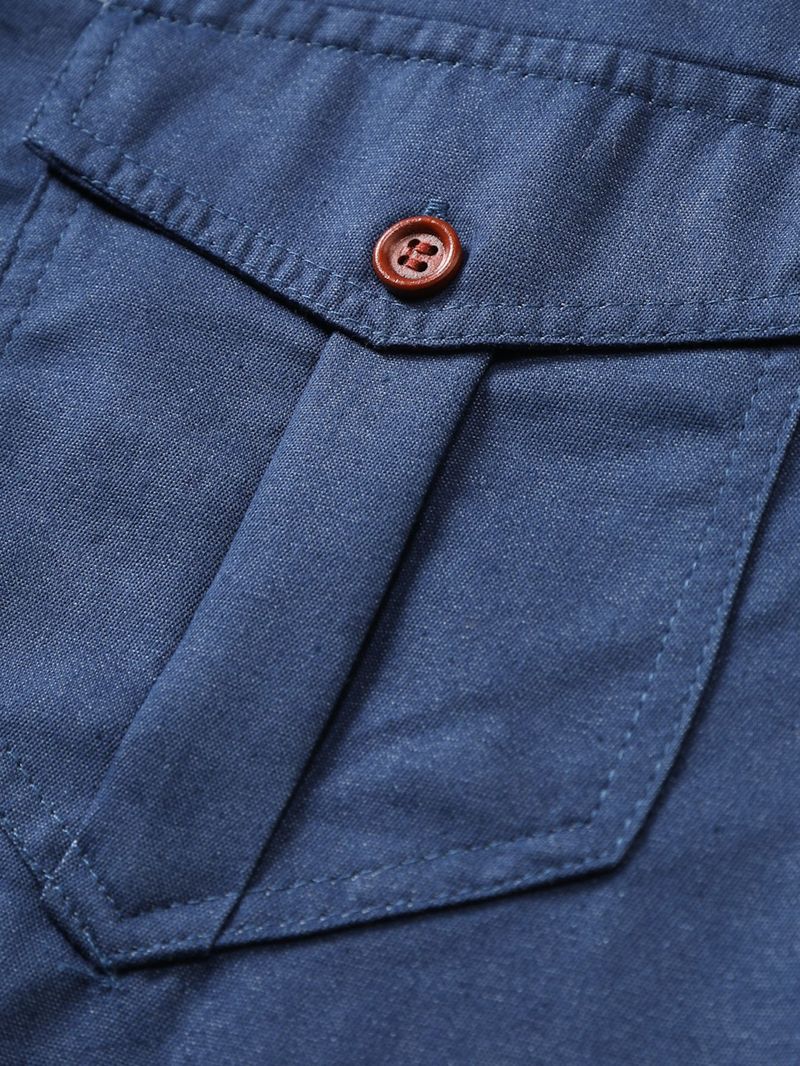 Herrenbekleidung Neue Herren Casual Denim Outdoor Workwear Langarmhemd Jugend Einfarbiges Hemd Herrenbekleidung_voghion.com