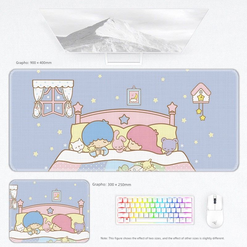 Little Gemini Mouse Keyboard Girls' Office Game Secondary Cartoon Notebook Desk Pad Thickened Oversized_voghion.com