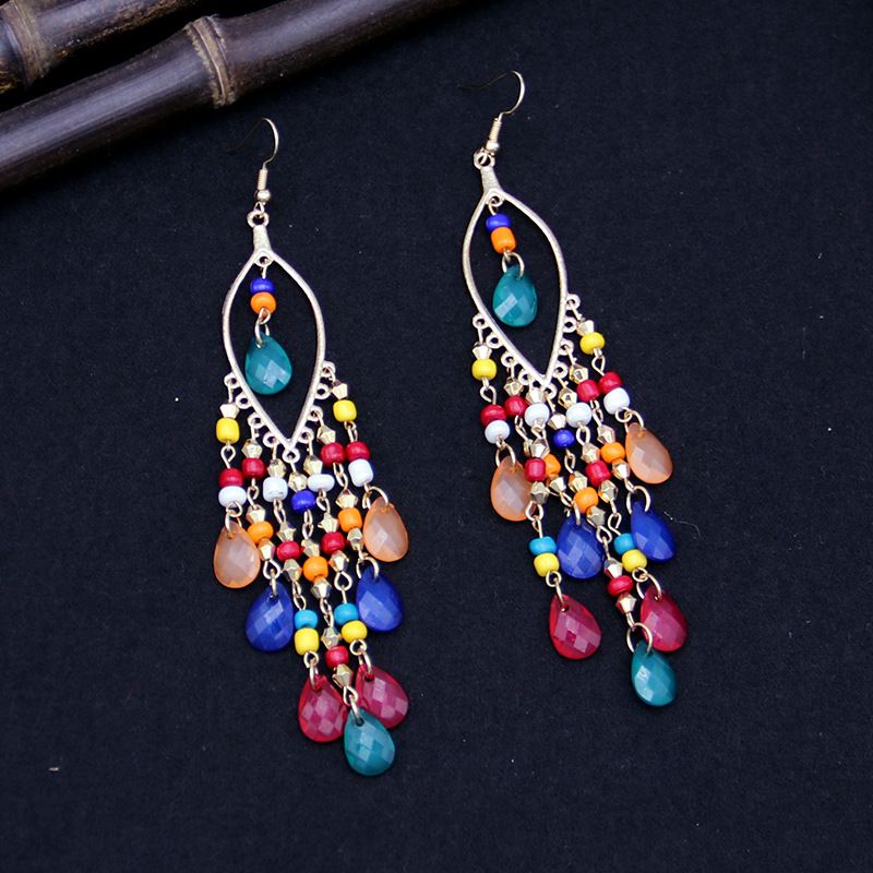 Bohemian lange oorbellen damesmode overdreven waterdruppel franje oorbellen temperament oor sieraden_voghion.com