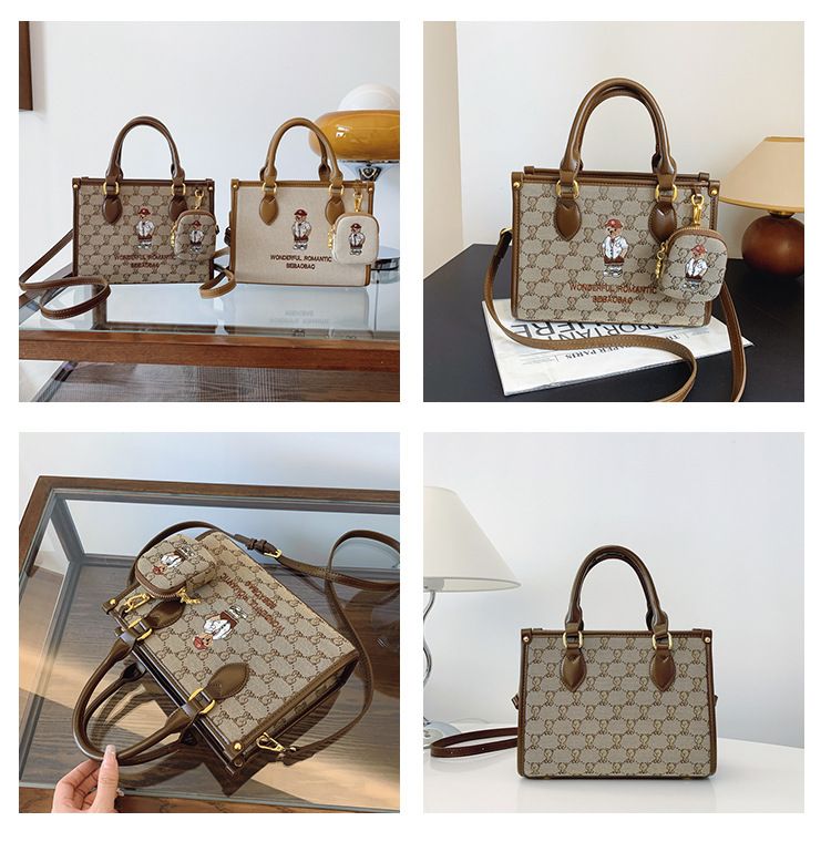 Damentaschen Source Factory Bestickte Canvas-Handtasche mit Bären-Motiv, Umhängetasche, lässige Umhängetasche für Damen, passend für Pendler_voghion.com