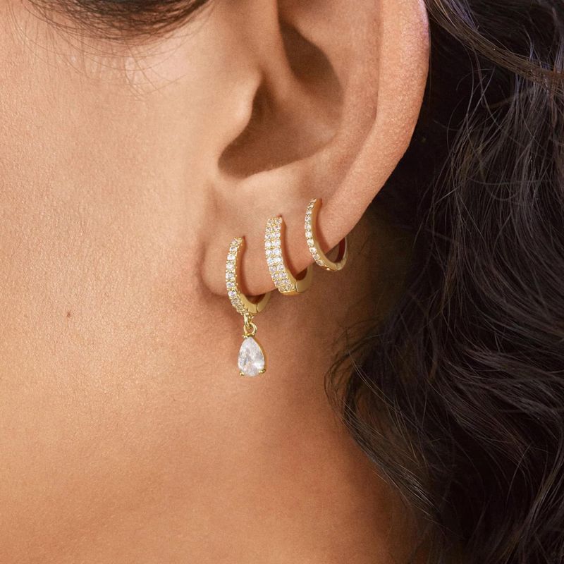 Damen Schmuck Zirkon Teardrop Anhänger Ohrringe Einfache Persönlichkeit Ohrring Set_voghion.com