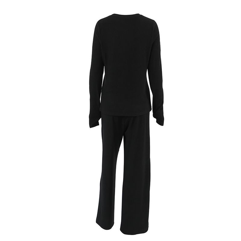 2025 Lente Zwarte Melk Zijden Ronde Hals Dames Homewear Zachte Comfortabele Rekbare Pyjama Tweedelig Set_voghion.com