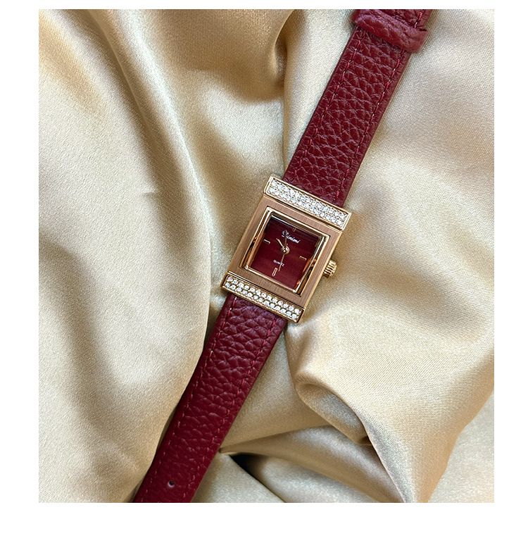 Damenuhren Vintage Uhr Damen Rot Mode Damenuhr Kleines Zifferblatt_voghion.com