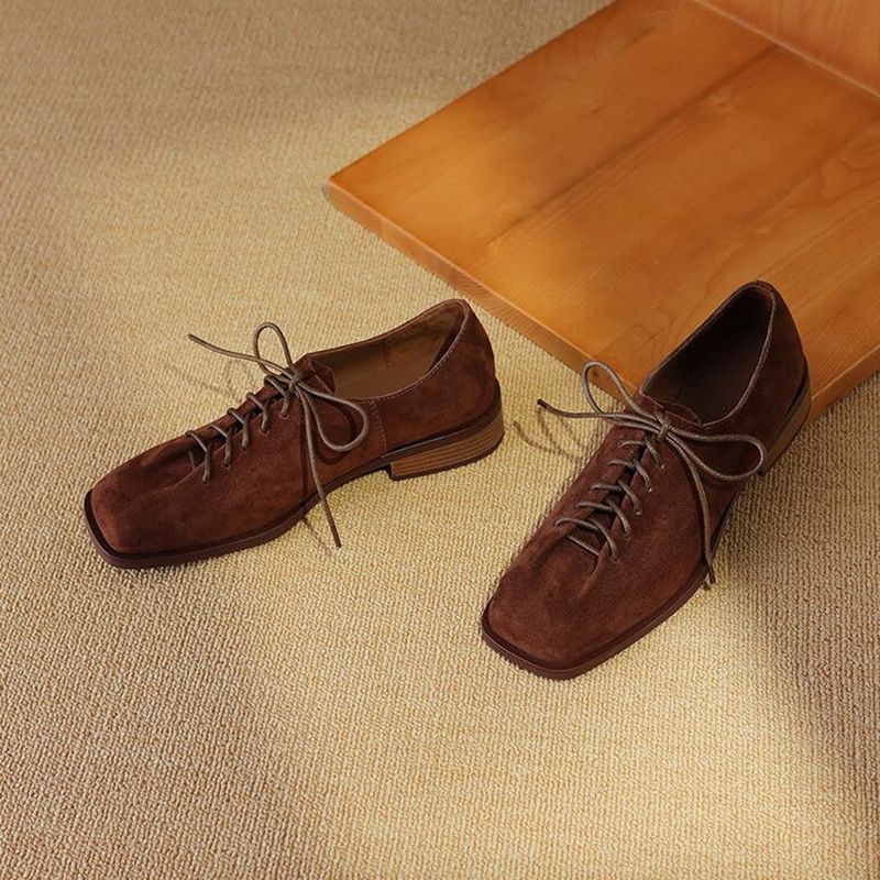 DIMANYU Real Leather 2025 Spring New Lace-Up Single Female Thick Heels Plus Size Women's Oxford Shoes_voghion.com