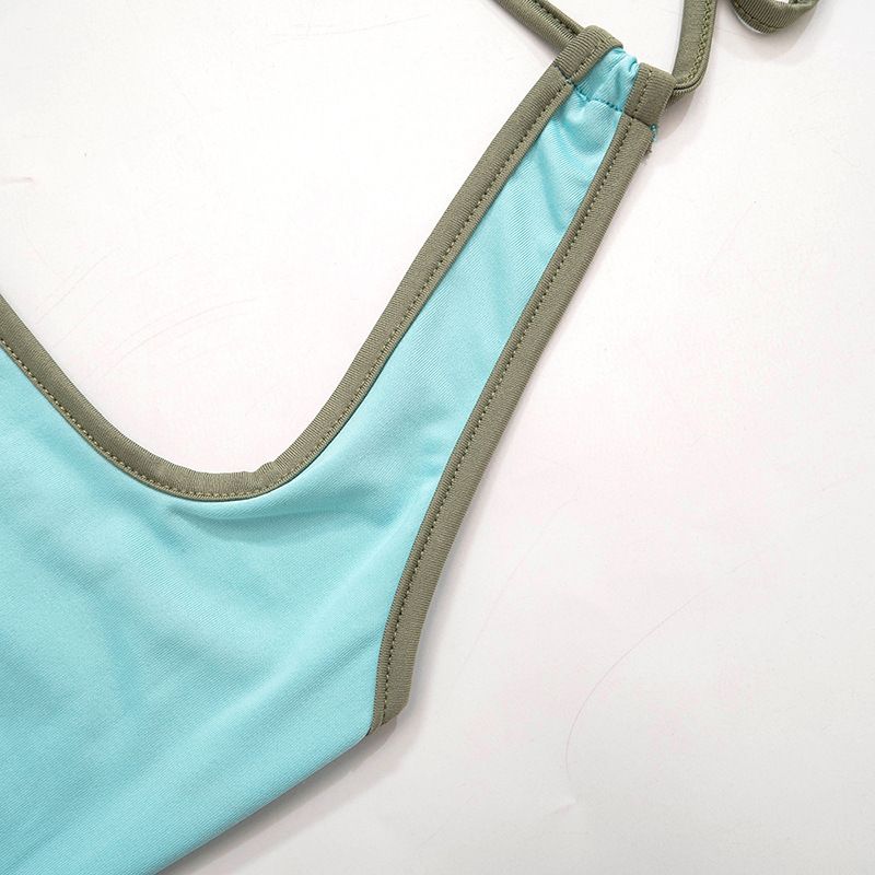 Y23TP088 Women's Summer New Item, Contrasting Color Hanging Neck Tie With Hollow Out Backless Casual Vest Top T-shirt_voghion.com