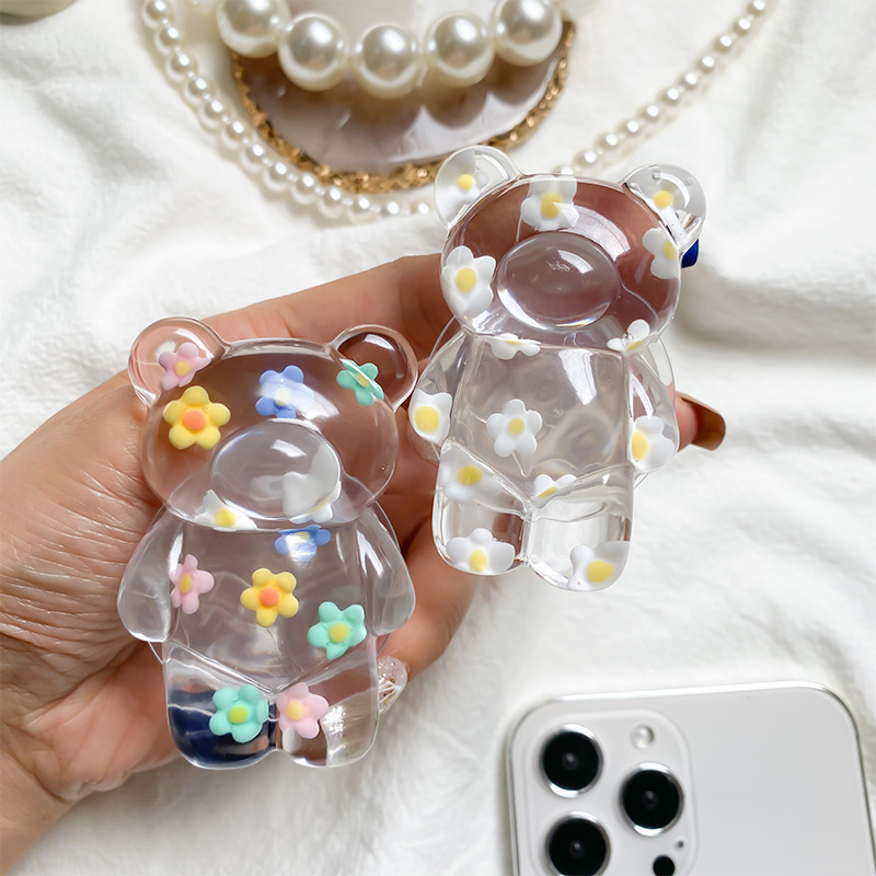 Nytt fragmenterat blomma dropplim Little Bear Telefon Airbag Hållare Koreansk Instagram Style Small Crowd Desktop Support_voghion.com