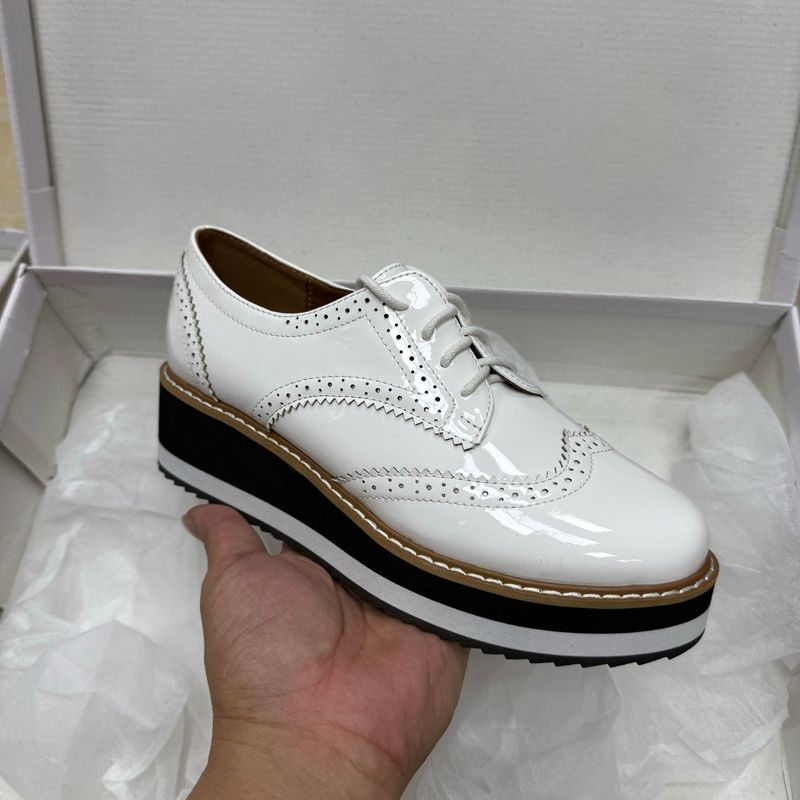 Women's Shoes Popular Platform Soft Soled Early Autumn Shoes, Lightweight Brogue Women's Shoes, Smooth Leather Lace Up, Versatile_voghion.com
