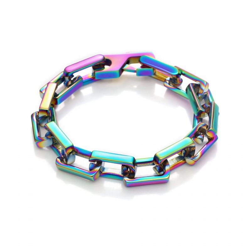 Bracciale in acciaio al titanio cubano color block temprato, vendita calda, chiusura quadrata geometrica, alla moda, unico, versatile_voghion.com