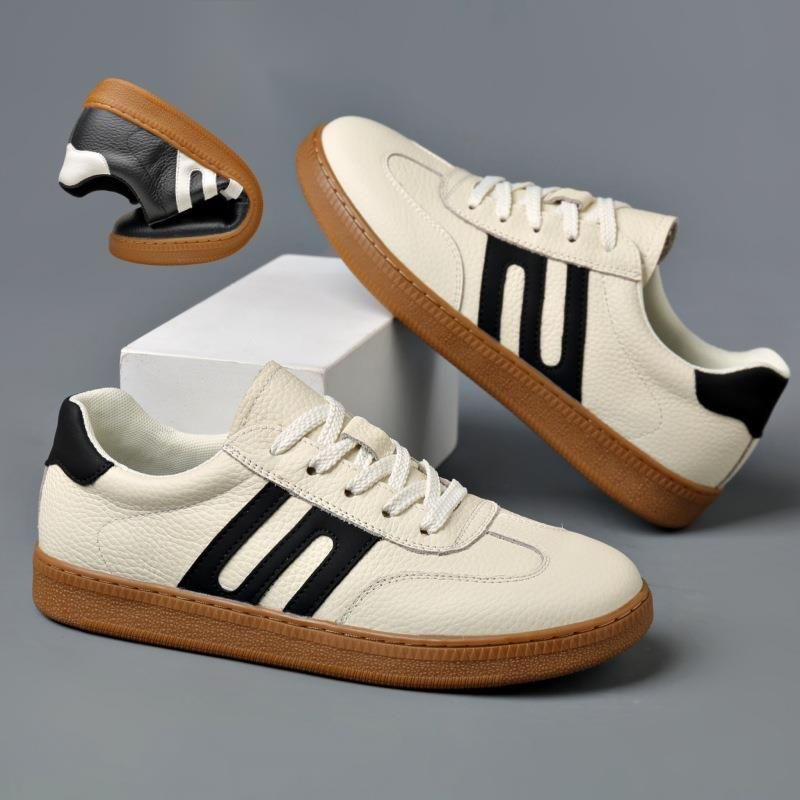 Top Layer Rindsleder 2025 Frühjahr Neue Deutsche Ausbildung Herren Echtleder Casual Sneakers High-End Weiße Schuhe Herren_voghion.com