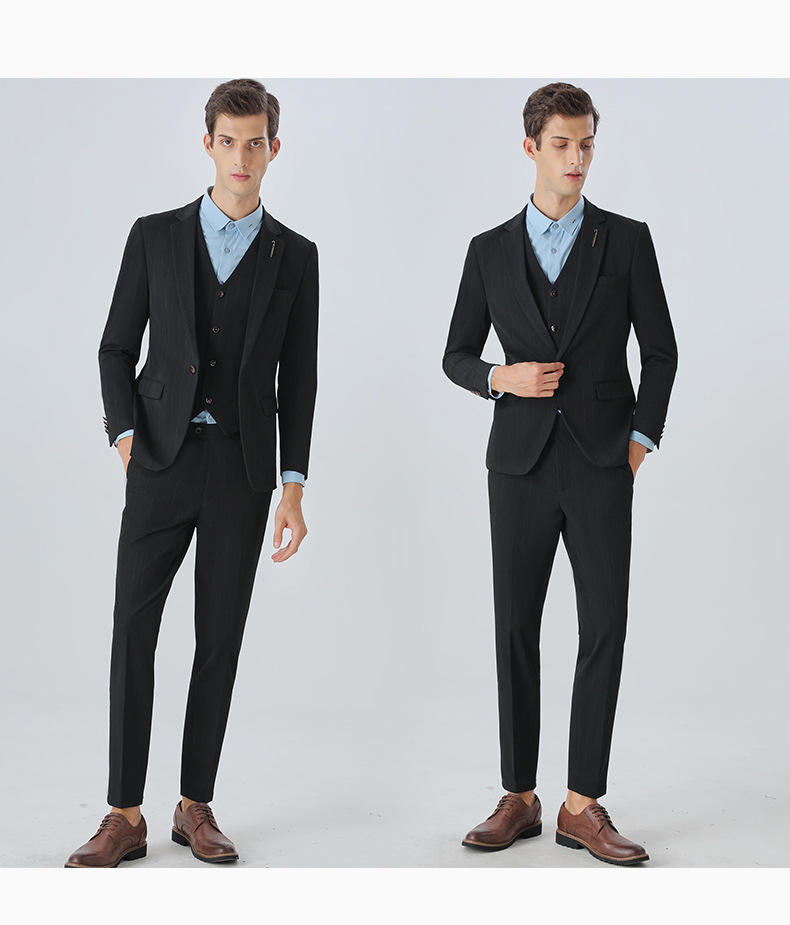 Men's Slim Fit Suit Set With Stripes - Formal Business Blazer & Pants For Wedding, Office & Special Occasions (Black, Gray, 7XL Sizes Available)_voghion.com