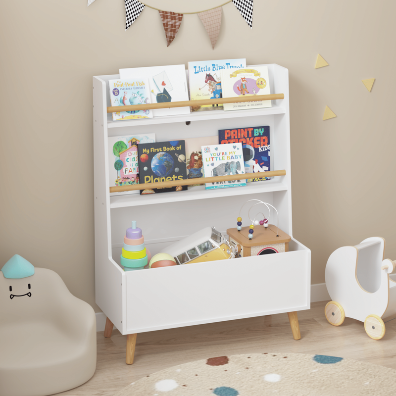 Kids Bookshelf, Book And Magazine Rack, Book Organizer, Toy Storage Cabinet Organizer, White_voghion.com