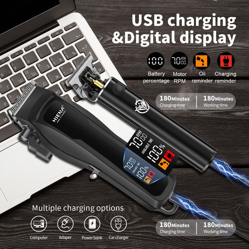 Set tagliacapelli e rifinitore professionale 2 in 1: tagliacapelli elettrico ricaricabile senza fili per uomini e adulti (lame in acciaio inossidabile, motore silenzioso)_voghion.com