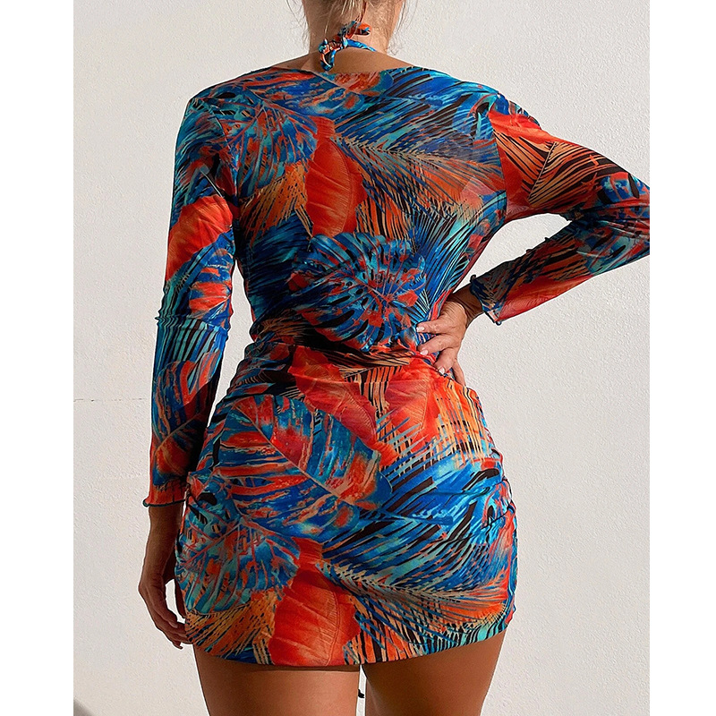 2023 3 pièces à manches longues imprimé Bikini cordon maillot de bain bikini Xinhehui_voghion.com