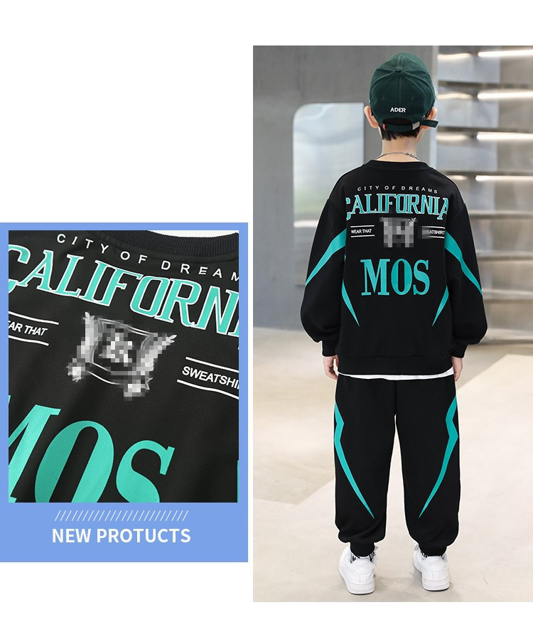 Set sport din două piese pentru băieți, primăvară-toamnă 2023, model nou, model mediu-mare, cu guler rotund, la modă și elegant_voghion.com