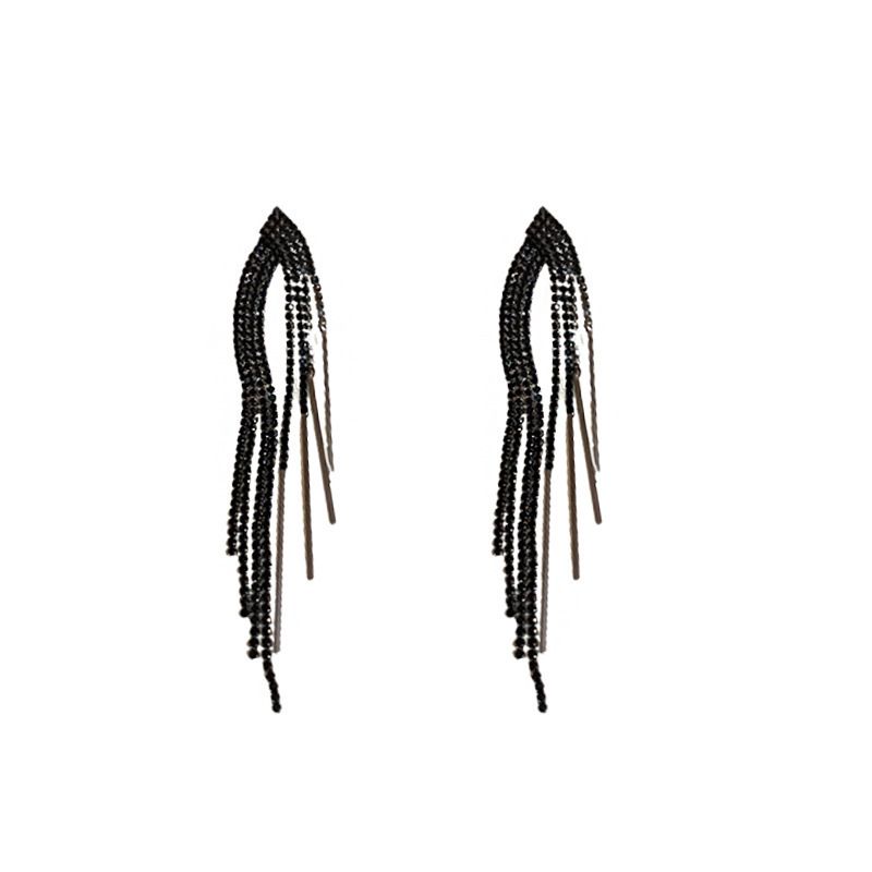 Silver Needle Inlaid Diamond Tassel Exaggerated Elegant High-end Feel Drop Earrings Personality Fashion Light New Ear_voghion.com