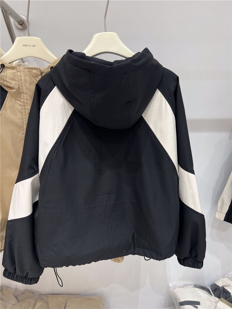 Autumn Outfit Color Block Hooded Women's Top Design Trendy Workwear Baseball Jacket_voghion.com